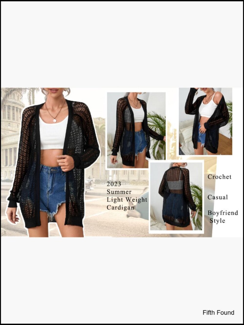 Crochet Lightweight Cardigan Cover Up Open Front Long Sleeve Summer Cardigan - Picture 7 of 7